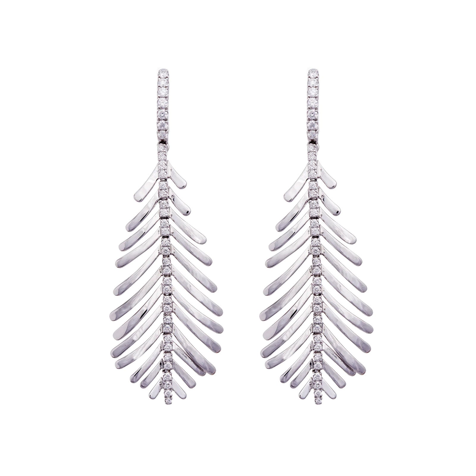 Sidney Garber Plume Earrings - White Gold - Earrings - Broken English Jewelry front view