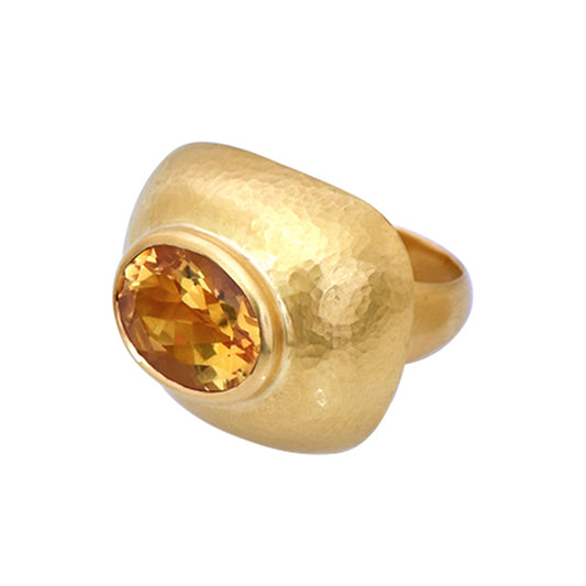 Faceted Citrine Hammered Ring - Main Img