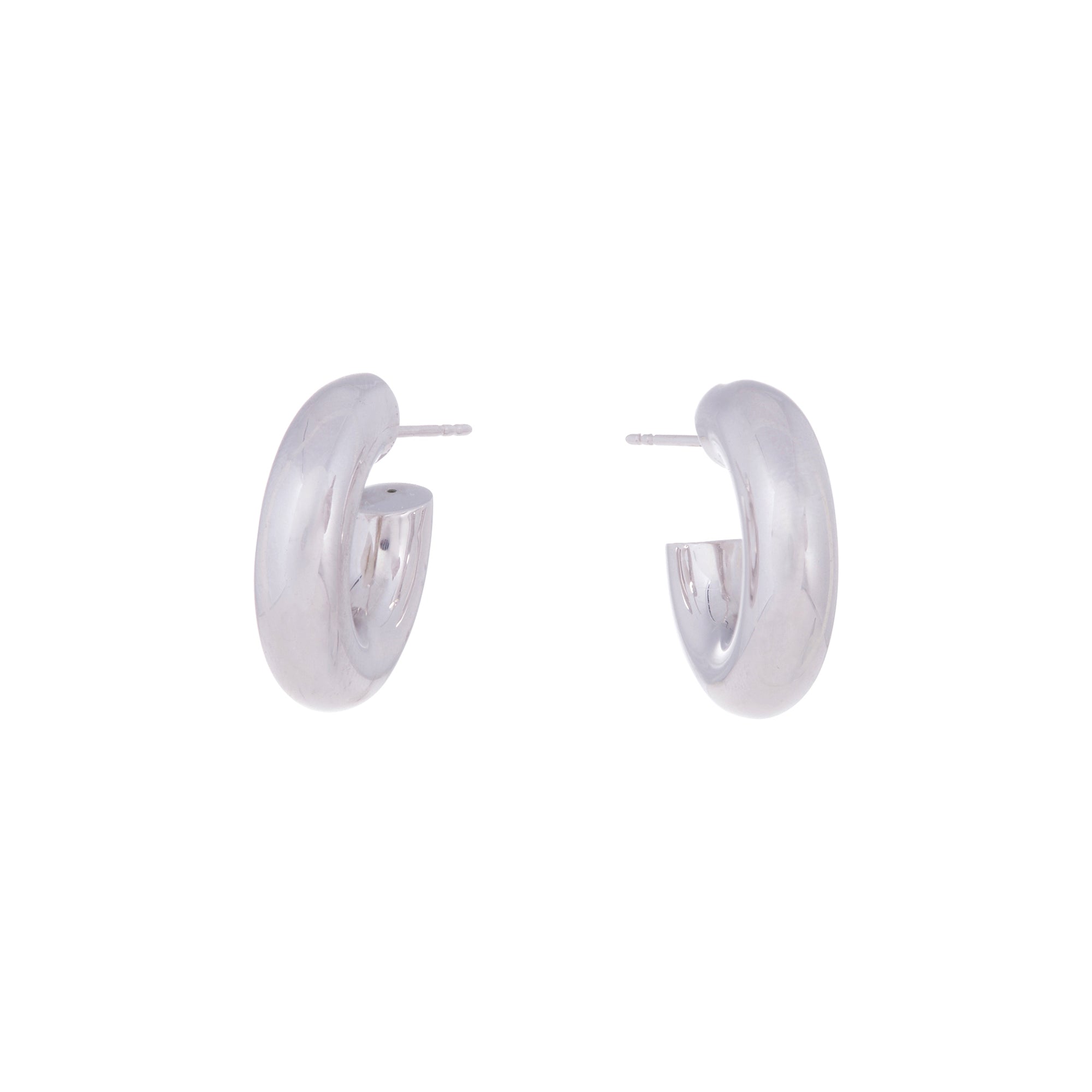 Wide Tubular Hoop Earrings White Gold