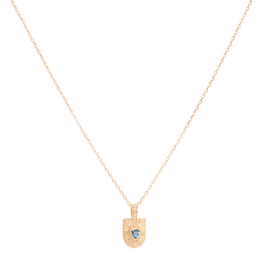 Aquamarine and Diamond Shield Chain Necklace - Main Img