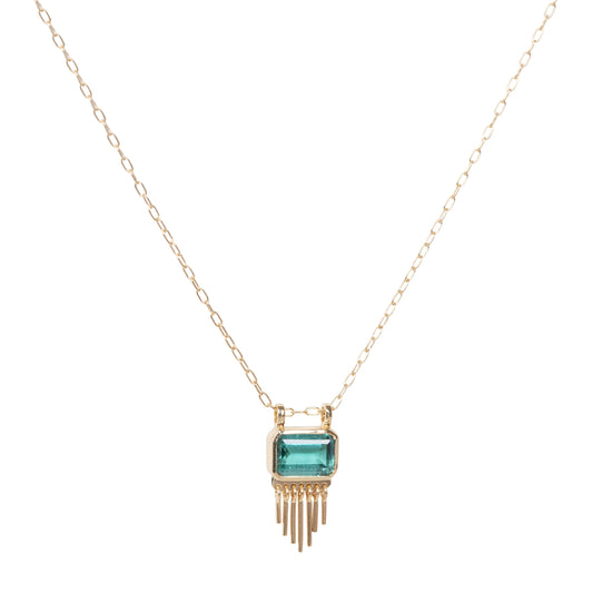 Rectangle Tourmaline Dangling Chain Necklace - Main Img