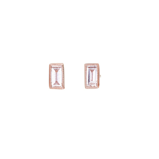 Petite Baguette Diamond Studs - Rose Gold - Main Img