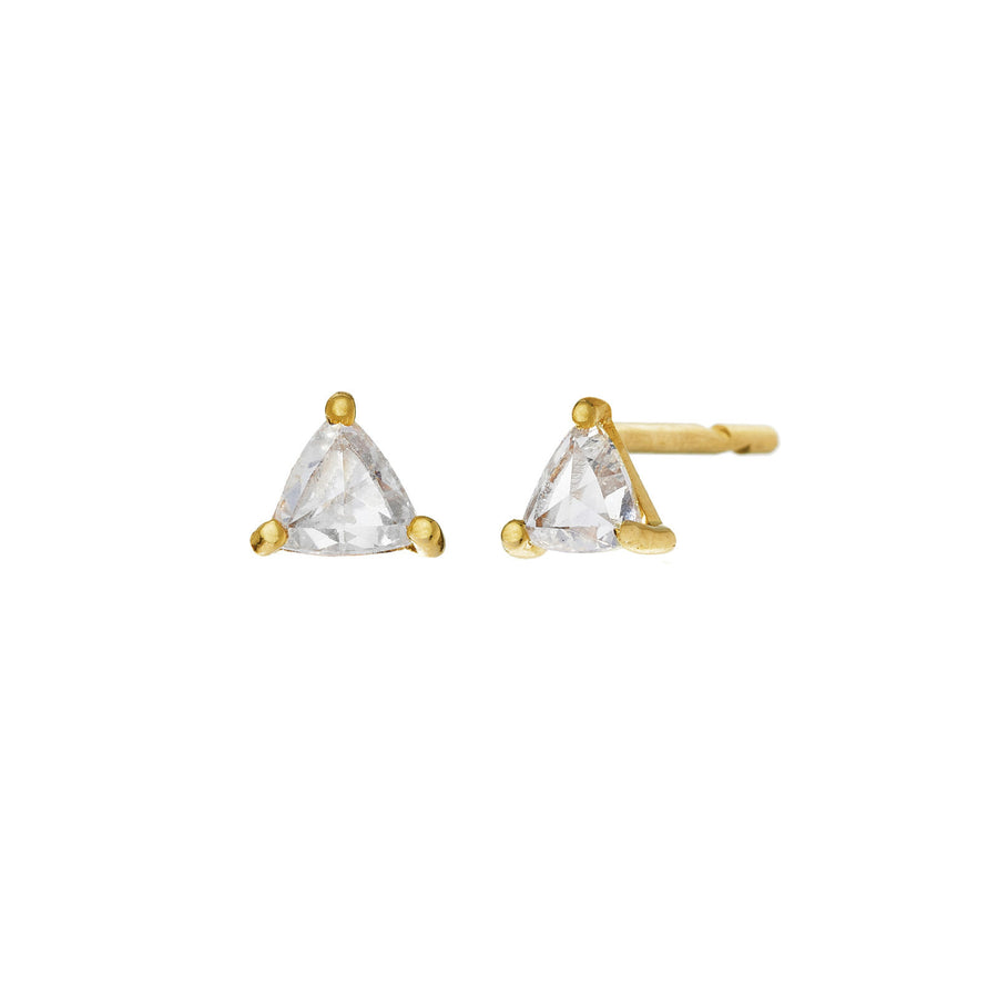 Sethi Couture Taara Trillion Rose Cut Diamond Studs - Yellow Gold - Earrings - Broken English Jewelry front and side view