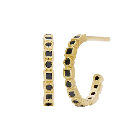 Princess Cut Black Diamond Mini Kate Huggie Earrings - Main Img