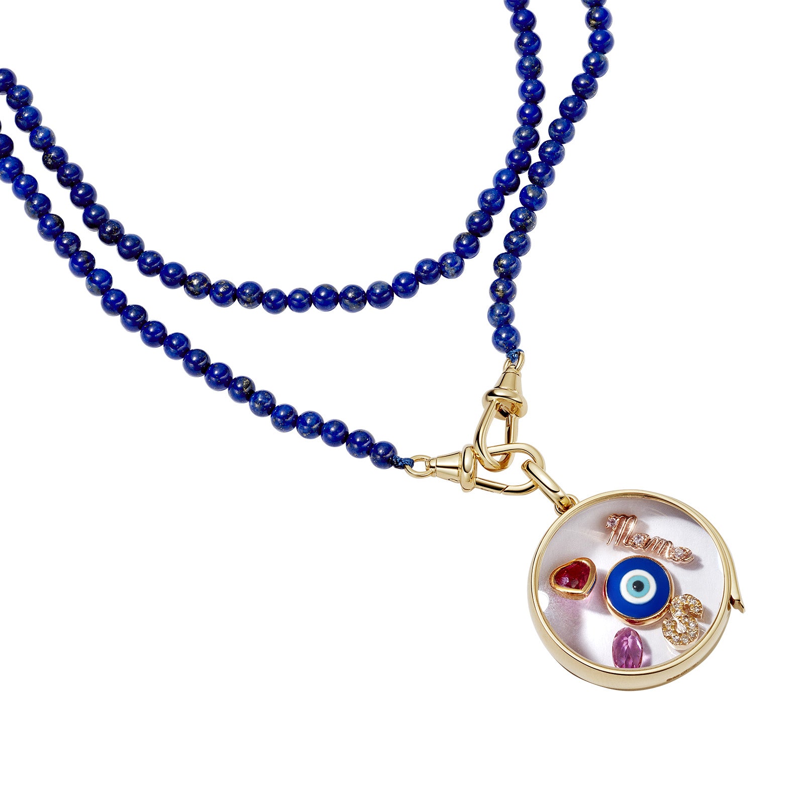 Loquet Lapis Beaded Chain - Necklaces - Broken English Jewelry, with locket and charms