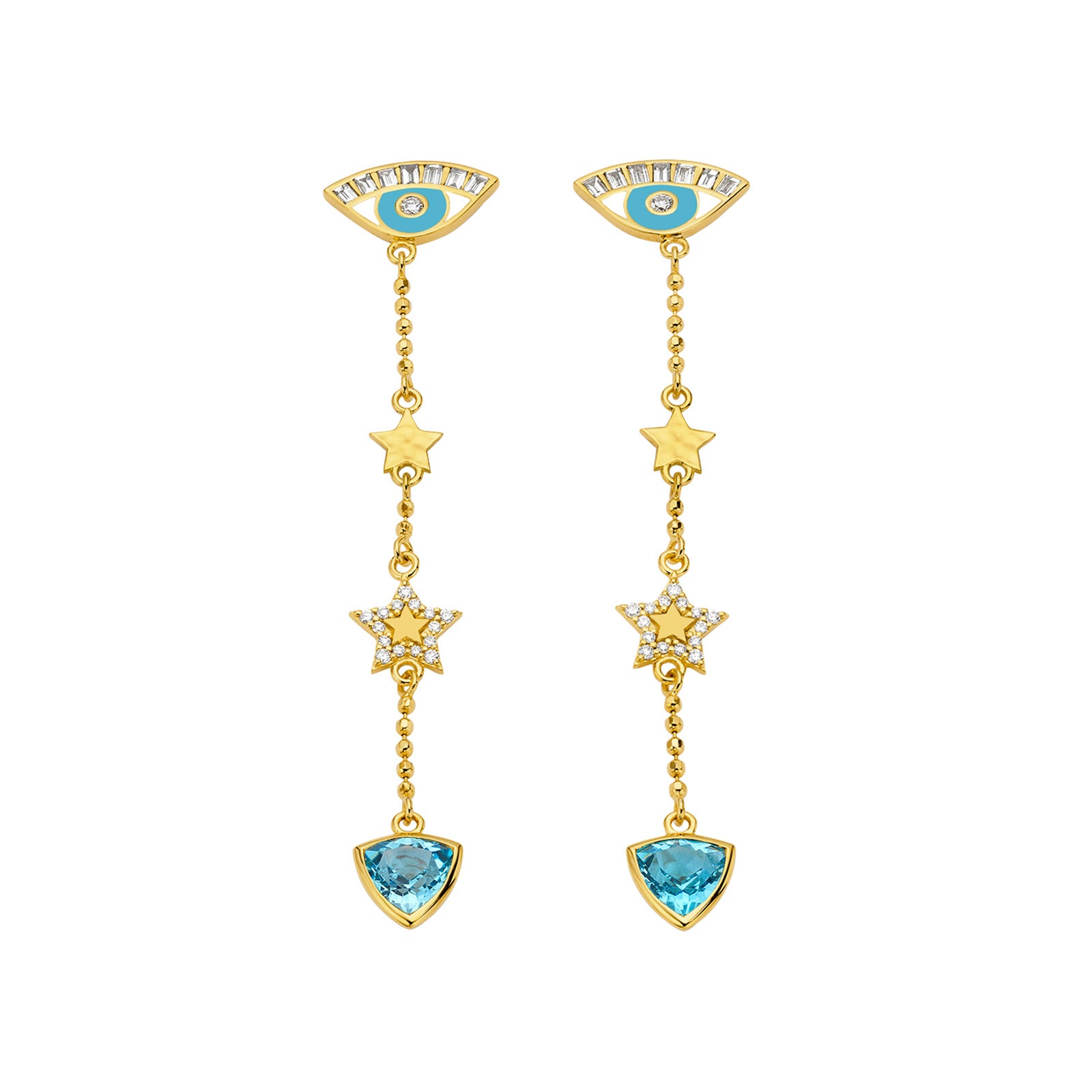 Buddha Mama Evil Eye Drop Earrings - Blue Topaz and Sky Blue Enamel - Earrings