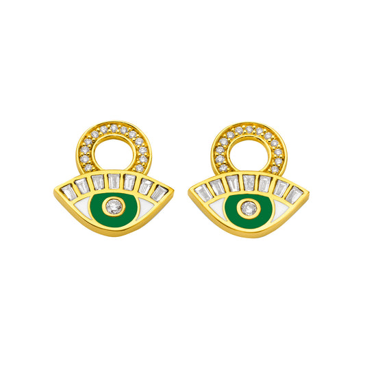 Evil Eye Diamond Hoop Charms - Green Enamel - Main Img