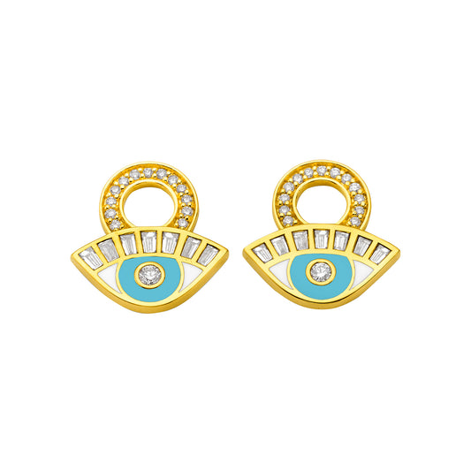 Evil Eye Diamond Hoop Charms - Sky Blue Enamel - Main Img