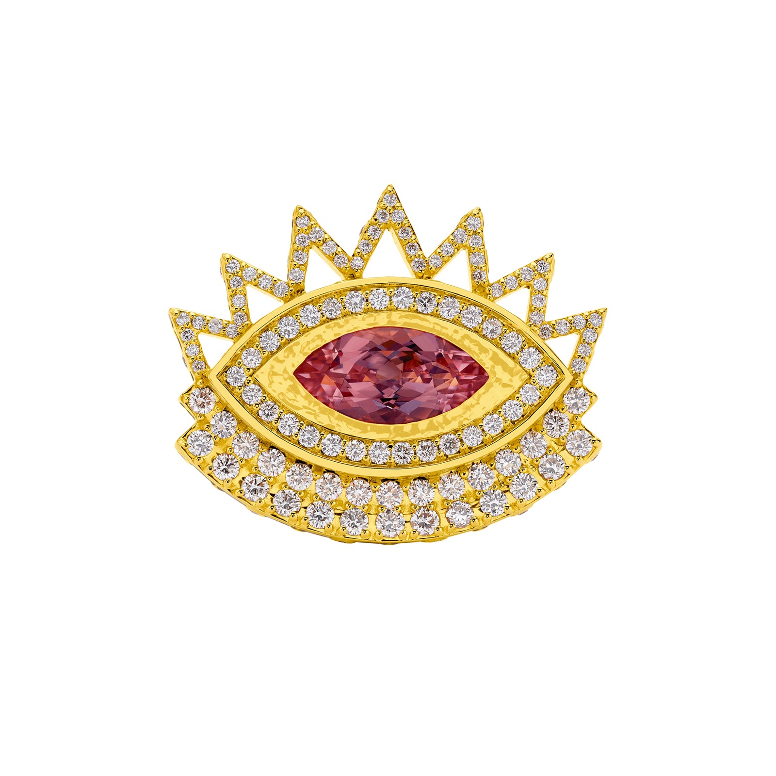 Buddha Mama Evil Eye Ring - Morganite and Pink Sapphire, front view