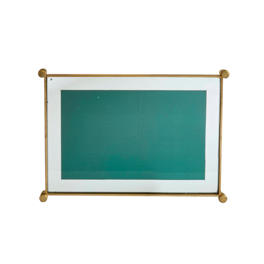 Brass and Mirrored Glass Serving Tray with Green Glass Insert - Main Img
