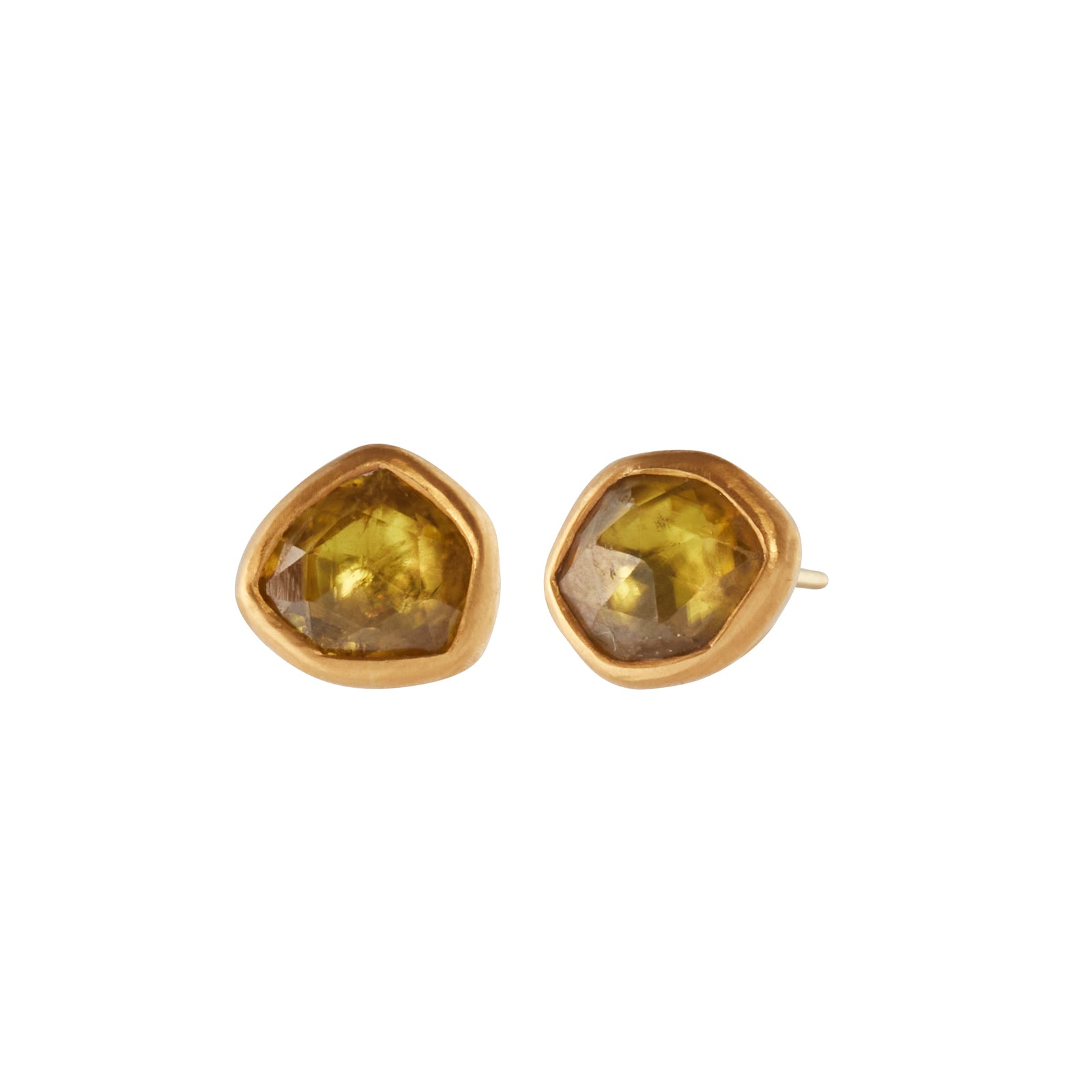 Munnu The Gem Palace Lemon Quartz Stud Earrings front and angled view