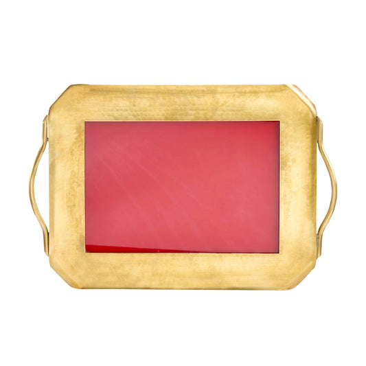 Italian Hammered Brass and Red Lacquer Serving Tray - Main Img