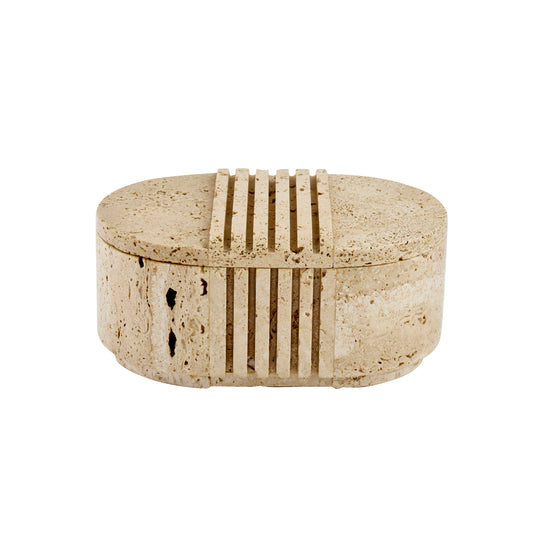 Fratelli Mannelli Italian Travertine Oval Box with Sculpted Lid - Main Img