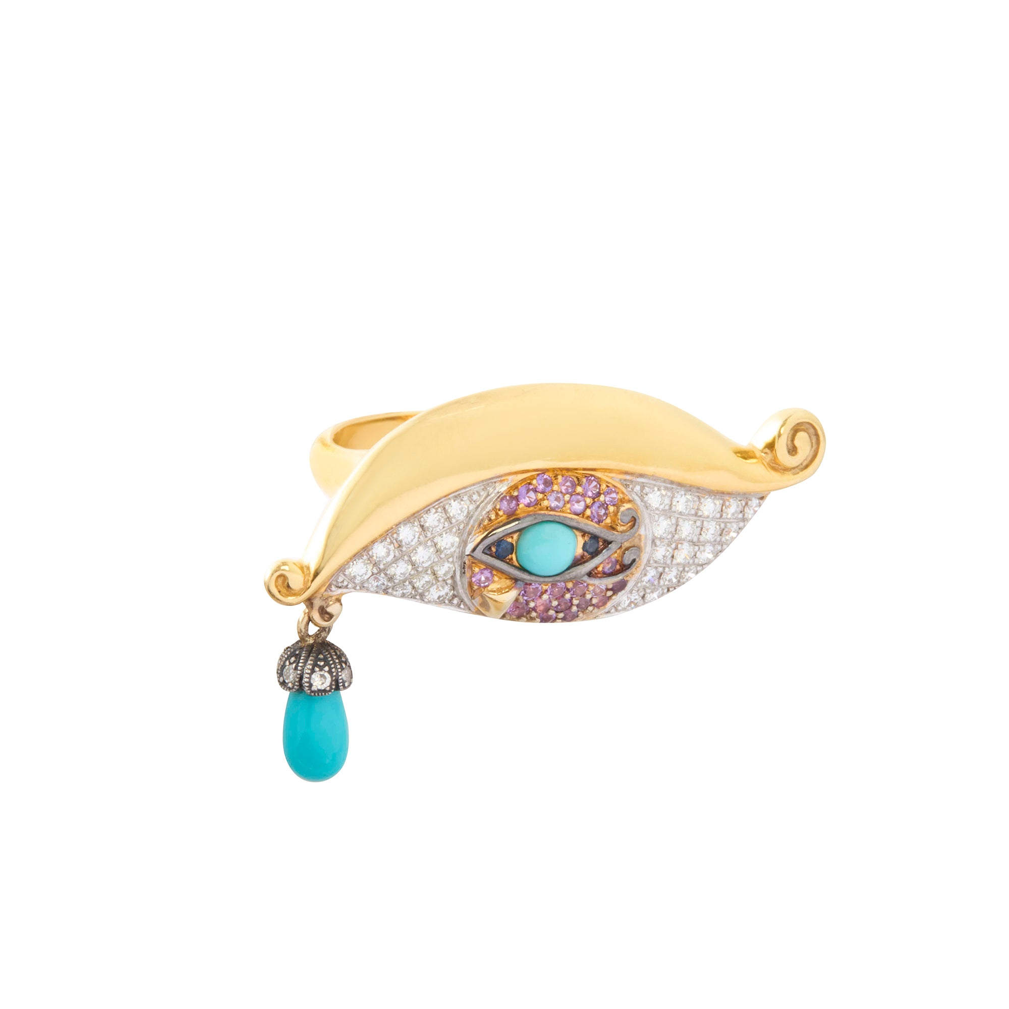 Diamond and Pink Sapphire Fascination Eye Ring with Turquoise