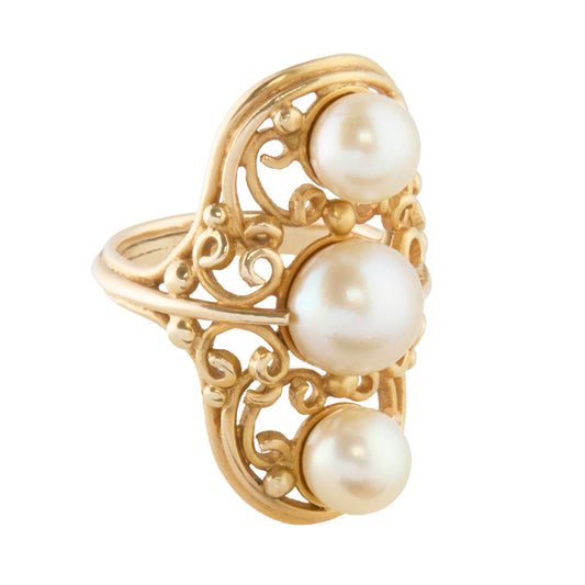 Three Pearl Elongated Ring