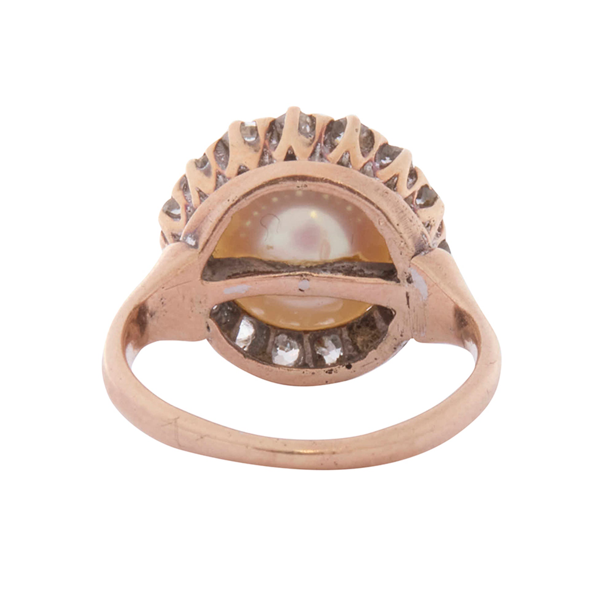 Diamond and Pearl Cluster Ring in 14K Yellow Gold