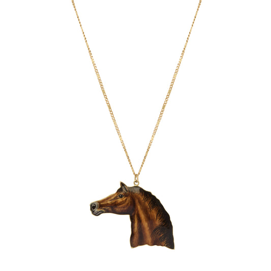 Enamel Horse Chain Pendant Necklace - Main Img