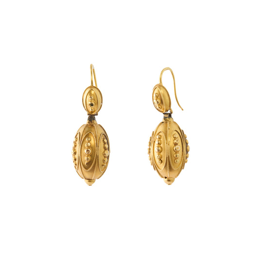 Victorian Etruscan Revival Earrings in 18K Yellow Gold - Main Img