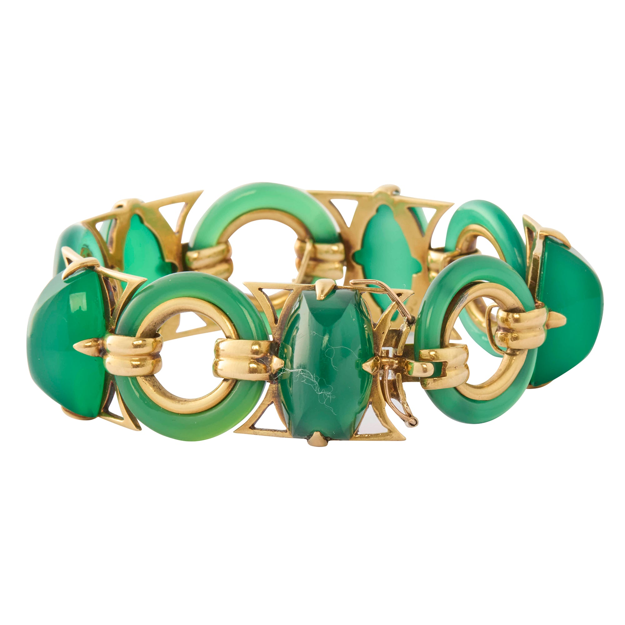 French Chrysoprase Bracelet in 18K Yellow Gold – Circa 1930s