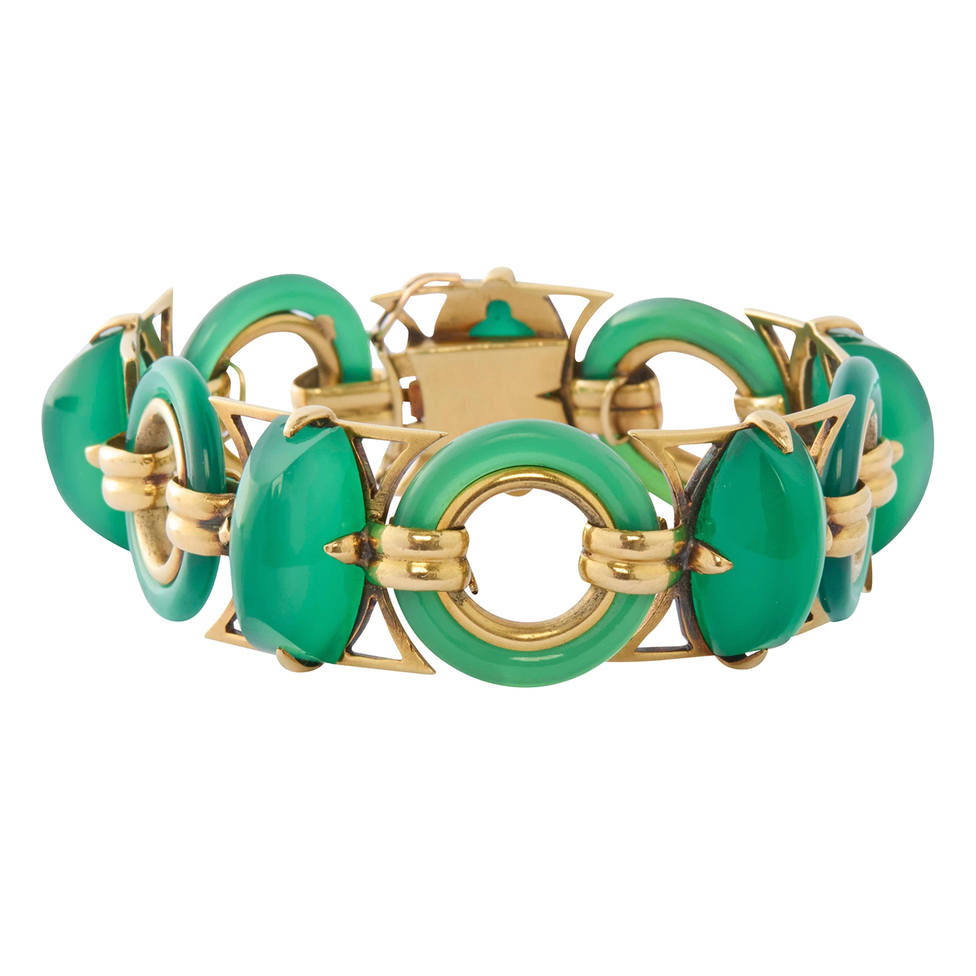 French Chrysoprase Bracelet in 18K Yellow Gold – Circa 1930s