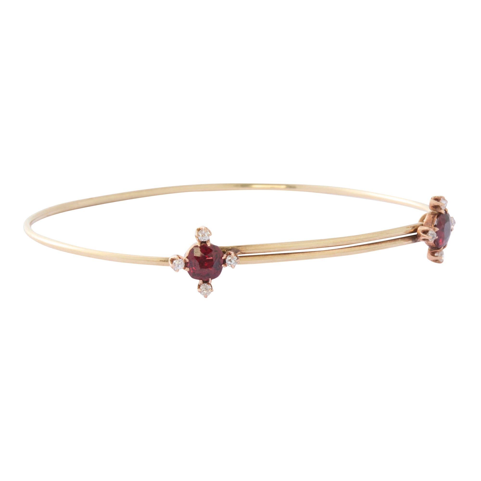 Victorian Slide Bracelet with Garnet and Diamond in 14K Yellow Gold
