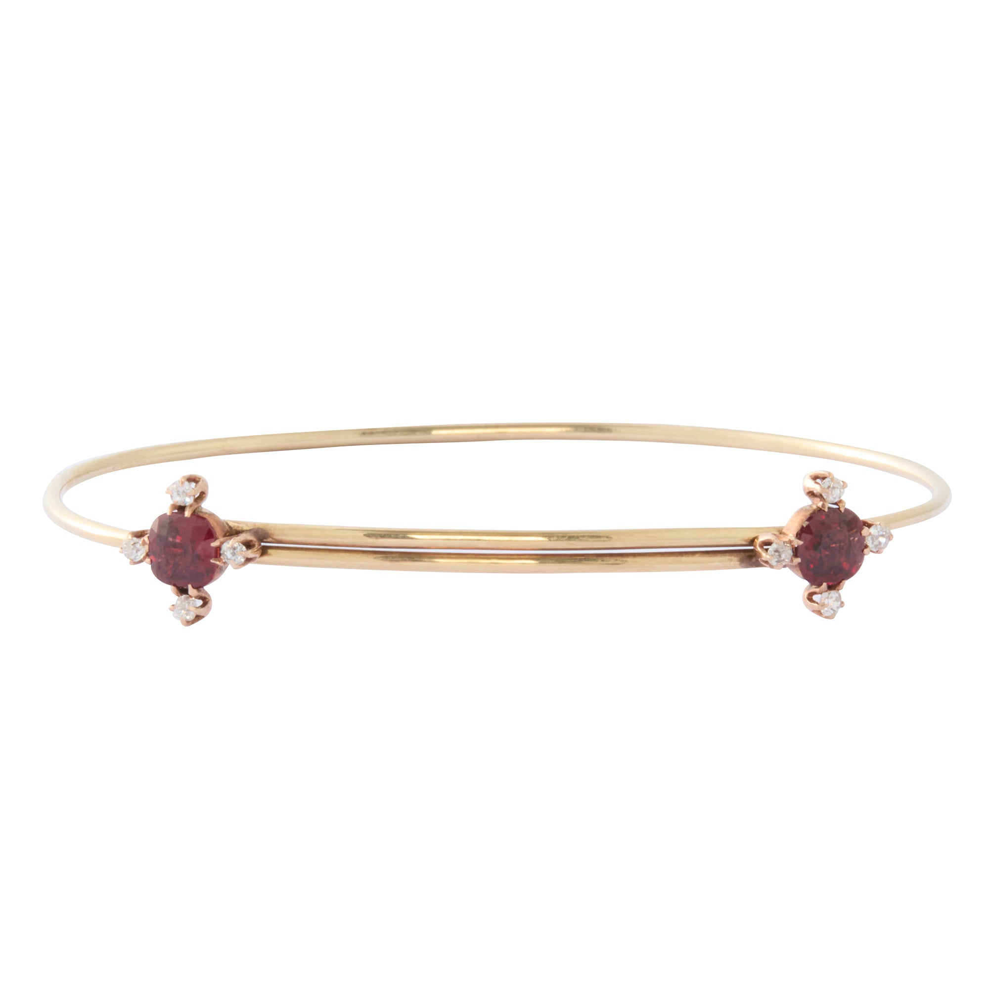 Victorian Slide Bracelet with Garnet and Diamond in 14K Yellow Gold
