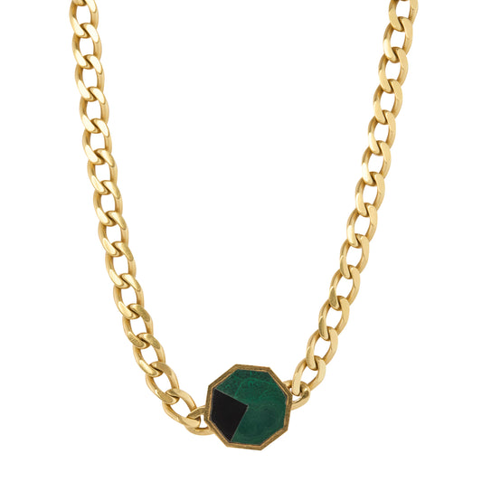 Malachite and Onyx Hexagon Cuban Link Cartier Necklace - Main Img