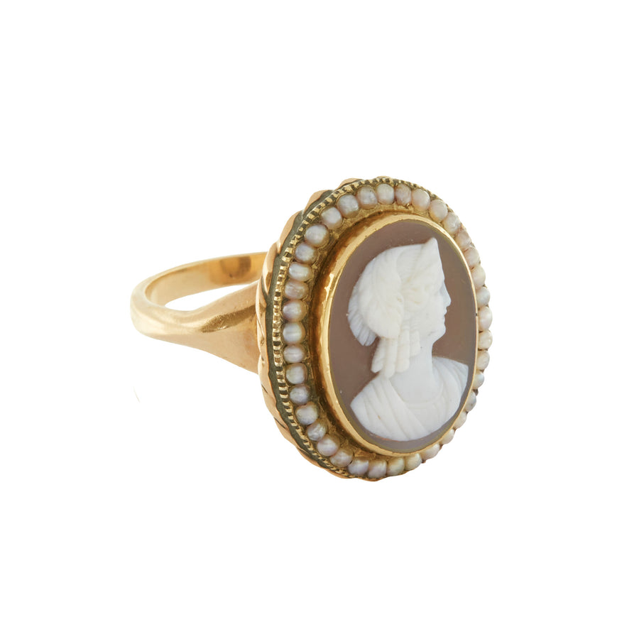 Antique & Vintage Jewelry Pearl and Cameo Ring - Rings - Broken English Jewelry side view