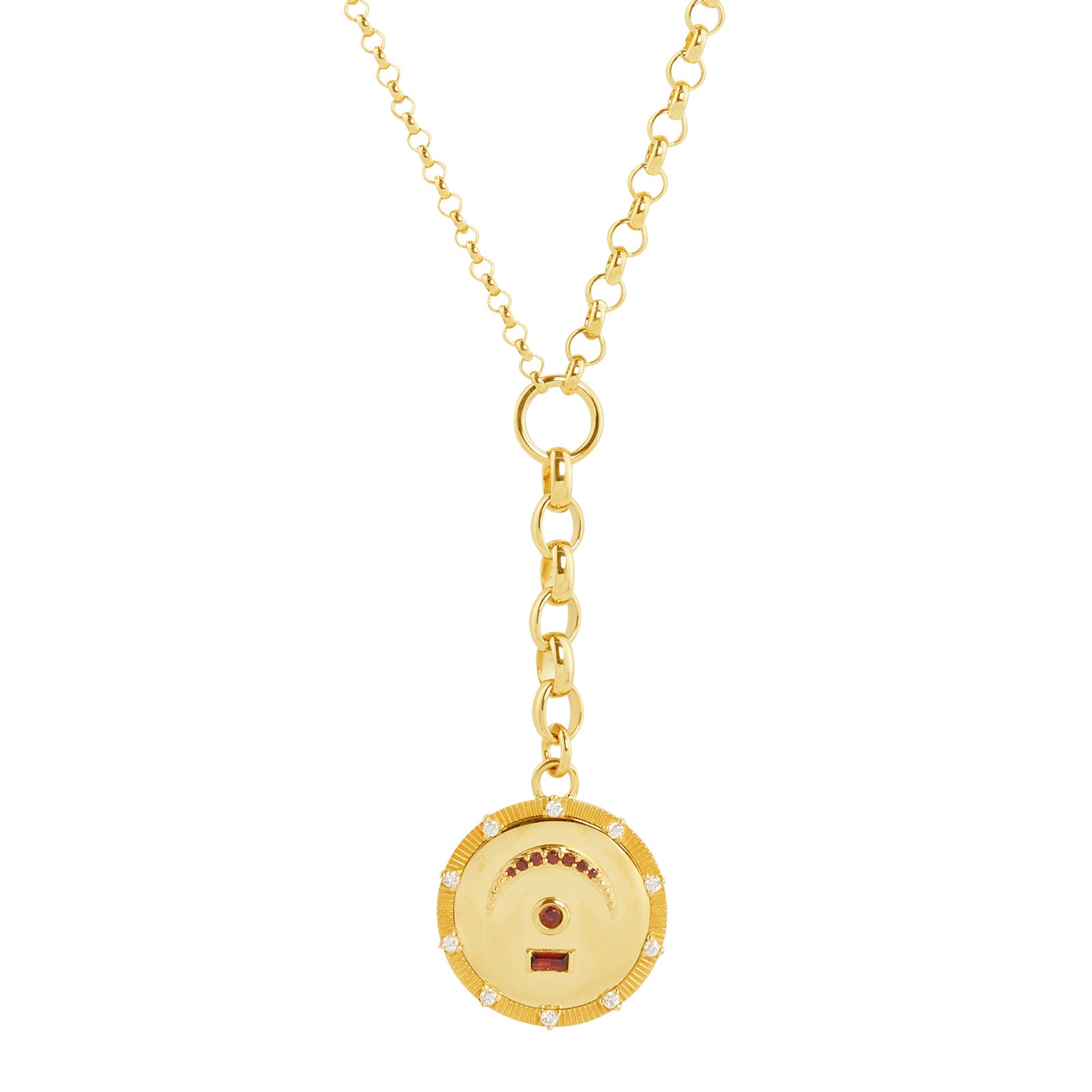 Foundrae Medium Garnet Pause Mixed Belcher Extension Chain Necklace - Necklaces - Broken English Jewelry front view