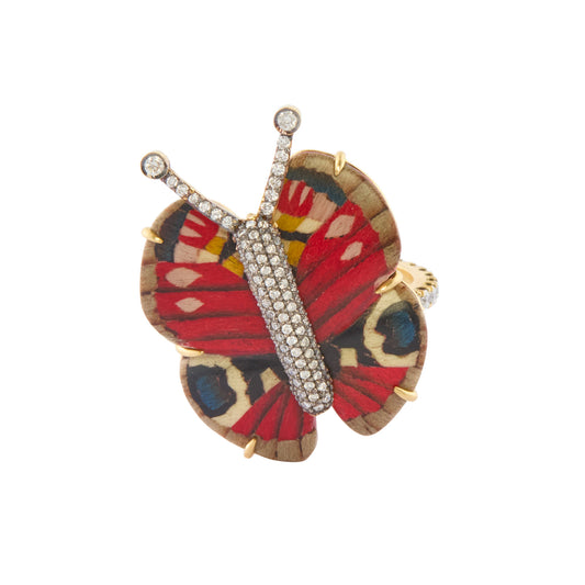 Diamond Marquetry Red Butterfly Ring - Main Img