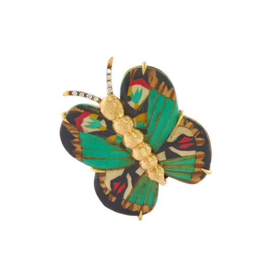 Diamond Marquetry Green Butterfly Ring - Main Img
