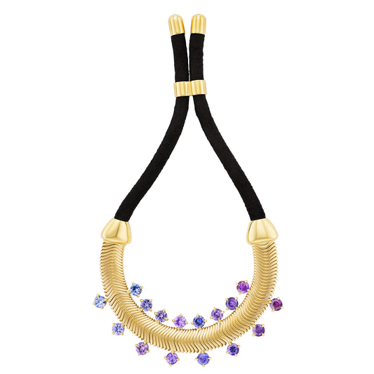 Purple and Blue Sapphire Suede and Snake Chain Bracelet - Main Img