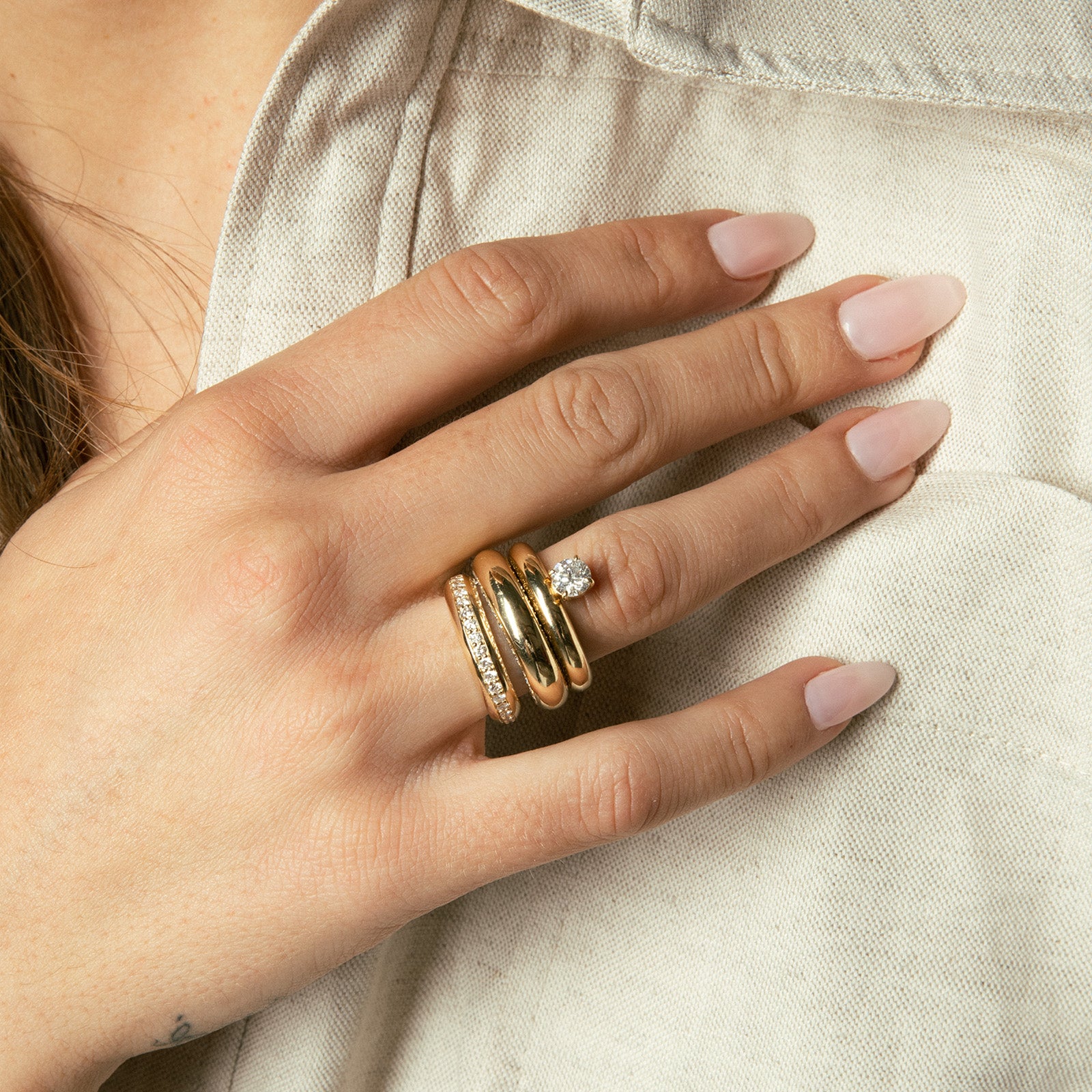 Carbon & Hyde Gold Bombe Ring - Rings - Broken English Jewelry on modelCarbon & Hyde Gold Bombe Ring - Rings - Broken English Jewelry model view