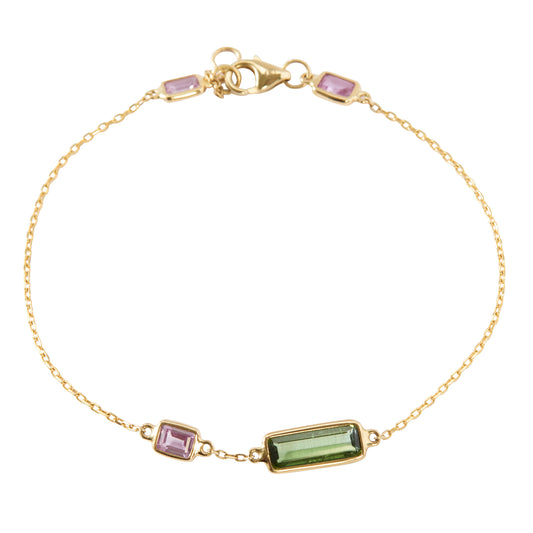 Tourmaline and Pink Sapphire Bar Bracelet - Main Img