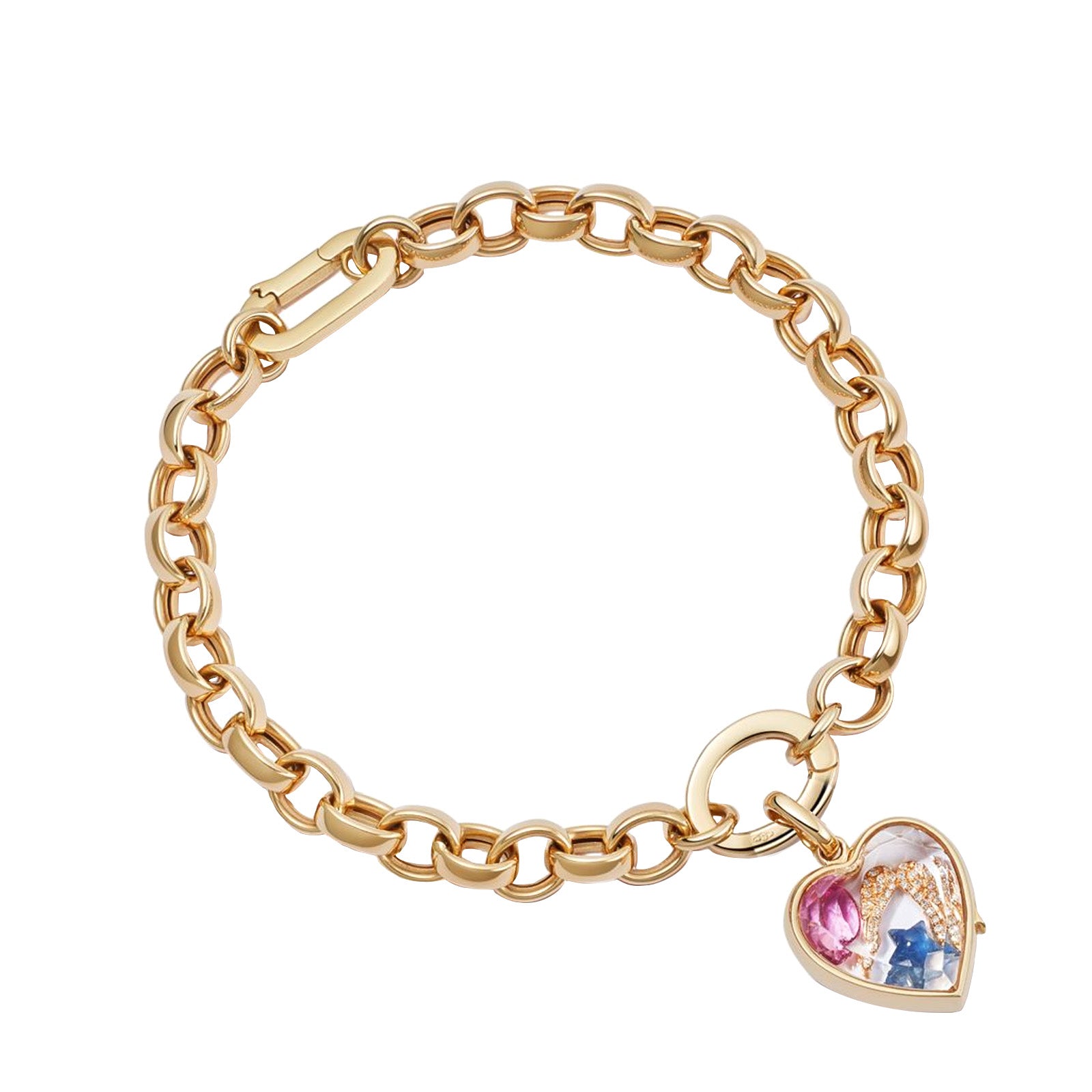 Loquet Belcher Single Link Bracelet - Bracelets - Broken English Jewelry top view with locket and charms