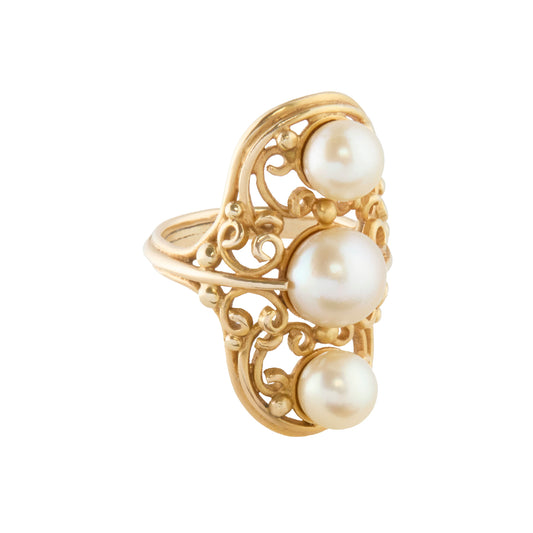 Three Pearl Elongated Ring