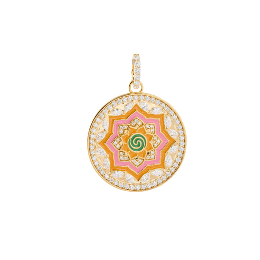 Diamond Clementine Enamel Mandala Pendant with Pink and Kelly Enamel - Main Img