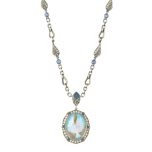 Reversed Carved Rock Quartz and Diamond Bird in Flight Necklace - Main Img