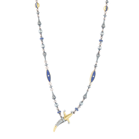 Micro Mosaic Accent Dagger Necklace with Diamond - Main Img