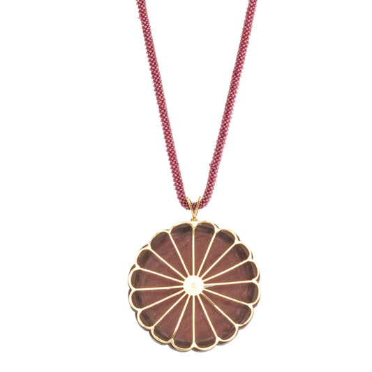 Diamond and Turquoise Carved Flower Necklace with Rhodolite Braid Cord