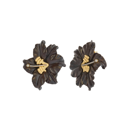 Wood Flower Earrings with Diamonds - Main Img