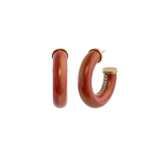 Diamond Red Lacquer East West Hoop Earrings - Main Img