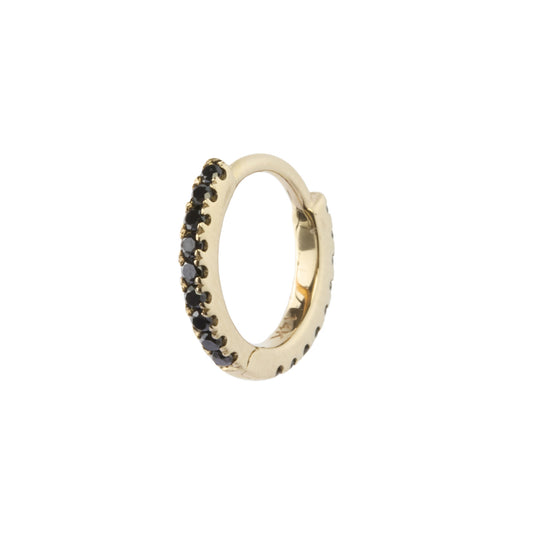 Paved Black Diamond Huggie 8mm - Yellow Gold - Main Img