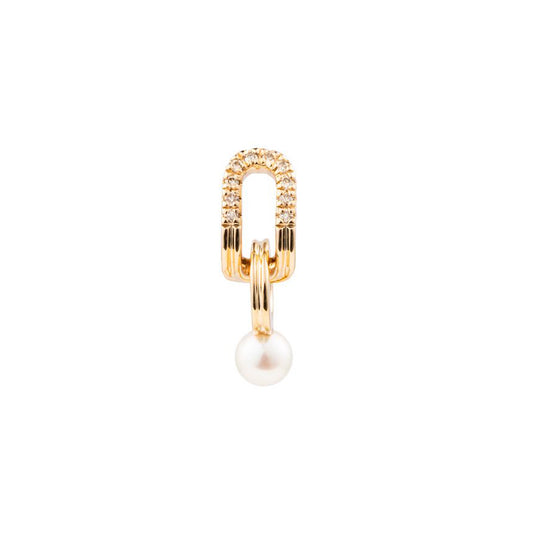 Oblong Beluga Earring - Diamond and Pearl