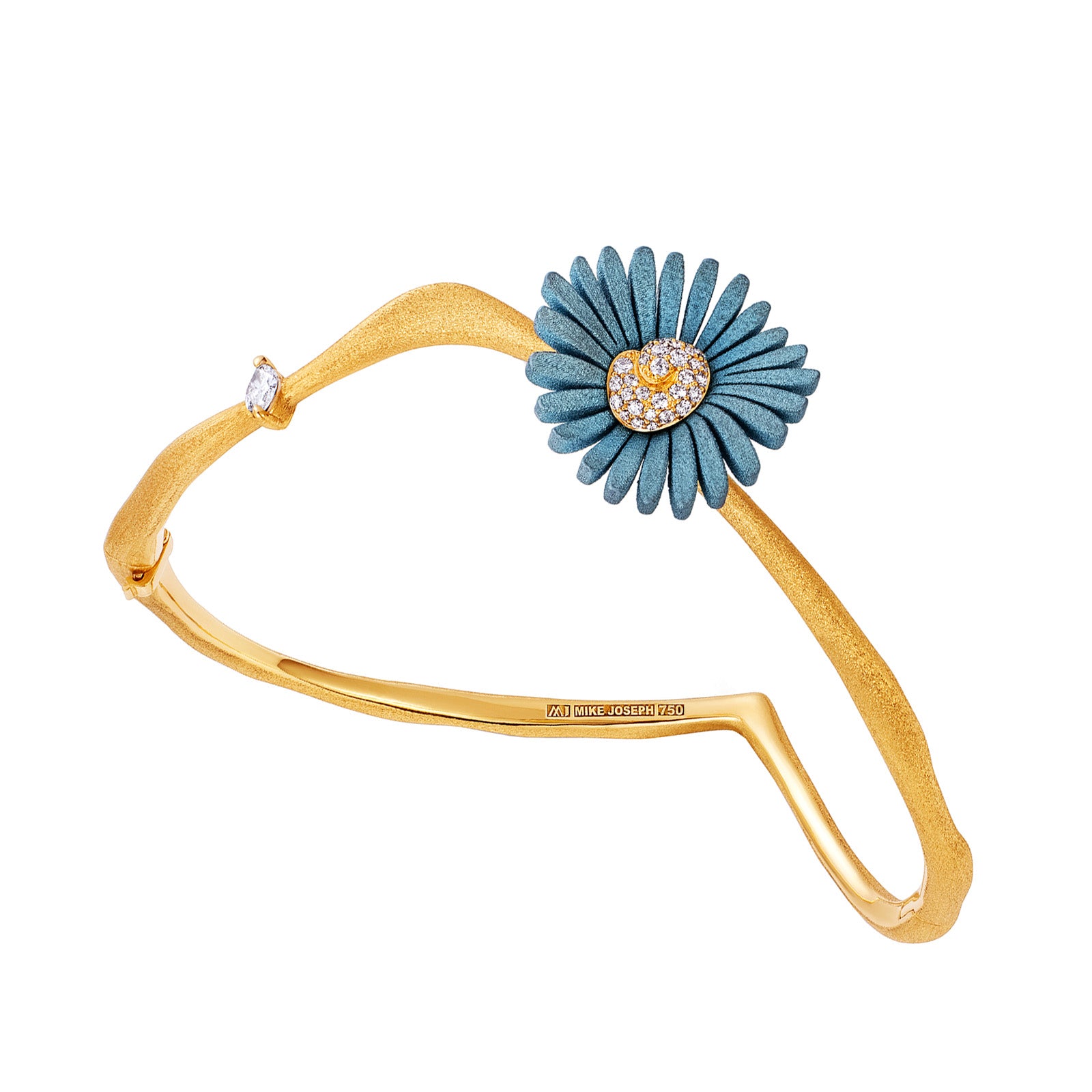 Mike Joseph Stone Blue Flower Bangle - Bracelets - Broken English Jewelry front view