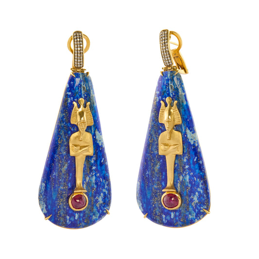 Ruby and Lapis Lazuli Egypt Earrings - Main Img