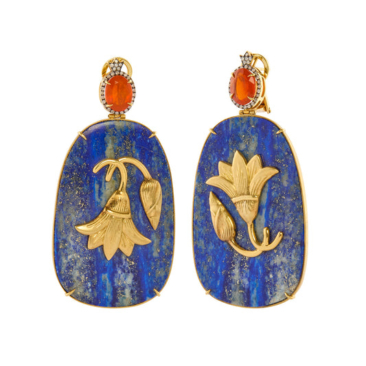 Fire Opal and Lapis Lazuli Earrings - Main Img
