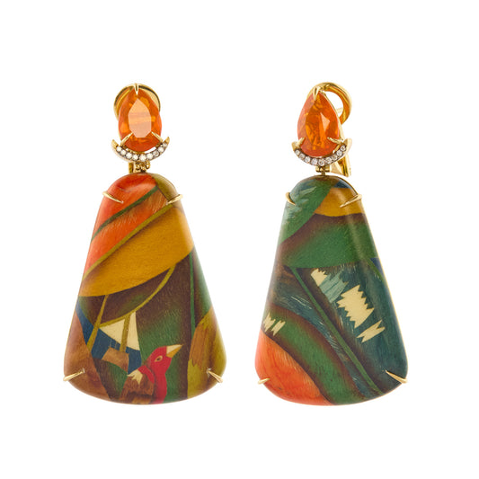 Bird Pattern Marquetry Earrings - Main Img