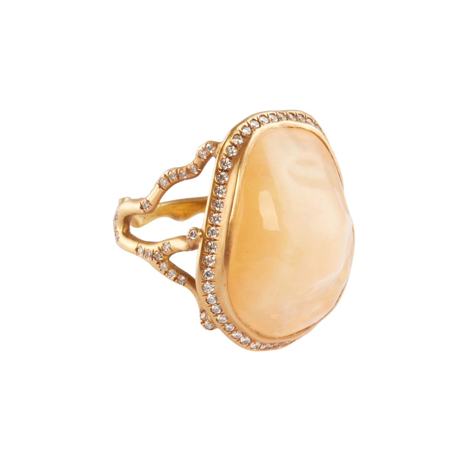 Annette Ferdinandsen Large Jelly Opal and Pave Diamond Branch Ring - Rings - Broken English Jewelry, side view