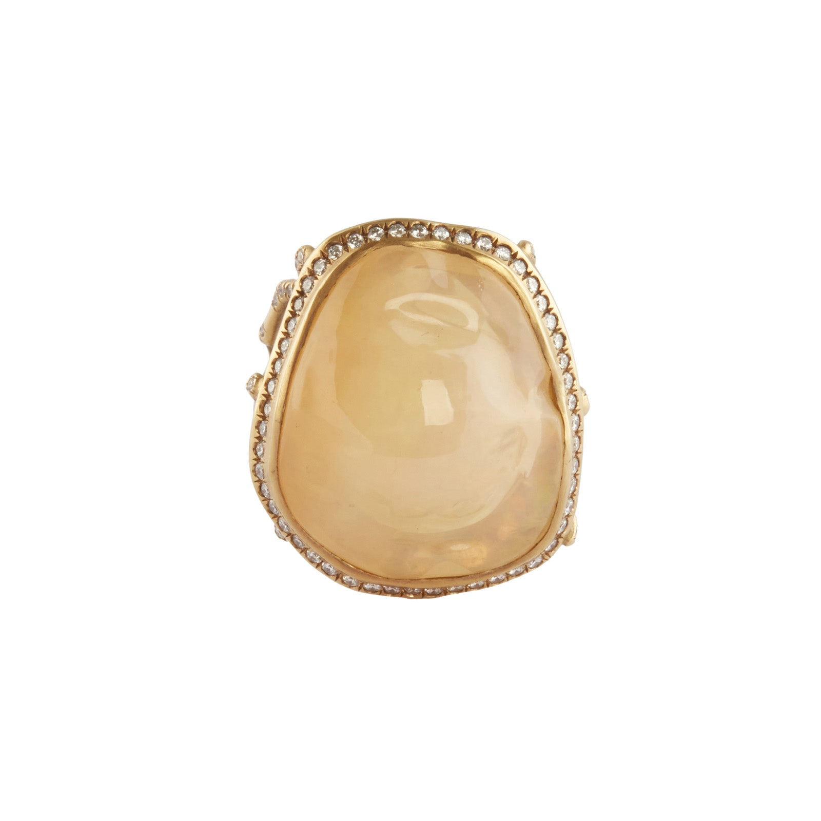 Annette Ferdinandsen Large Jelly Opal and Pave Diamond Branch Ring - Rings - Broken English Jewelry, front view